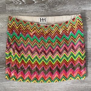 Haute Hippie Multicolor Chevron Sequin Mini Skirt